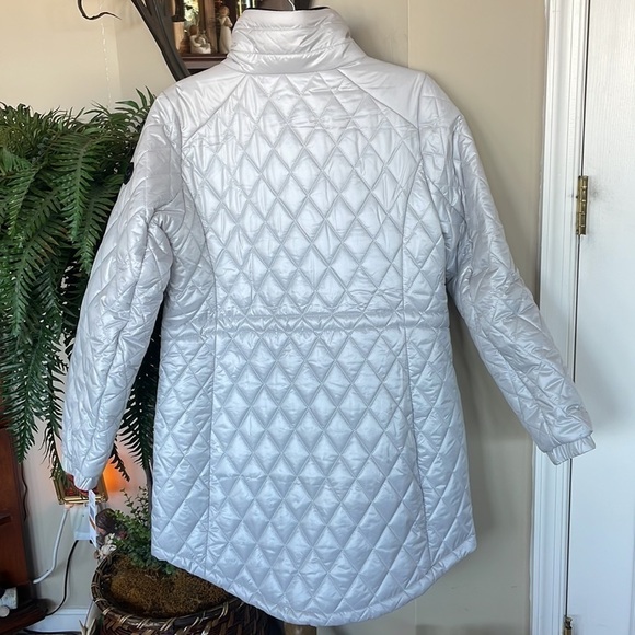 Brand New Michael Kors Opal Gray Quilted Stitch Logo Neck Zippered Jacket Coat - Picture 12 of 15
